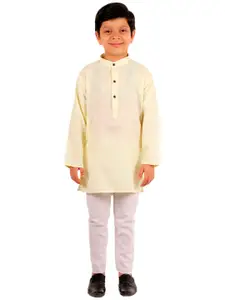 Superminis Boys Lemon Green & White Solid Kurta with Pyjamas