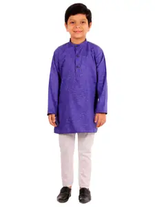 Superminis Boys Navy Blue & White Solid Kurta with Pyjamas