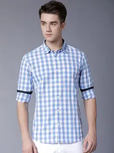 HIGHLANDER Men Blue & White Slim Fit Checked Casual Shirt
