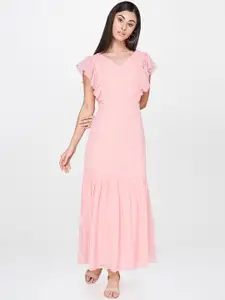 AND Women Pink Self Design Maxi Dress