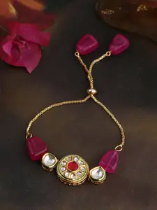 Shoshaa Magents & Gold-Plated Kundan Studded & Beaded Bracelet