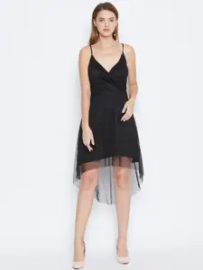 DODO & MOA Women Black Net Semi-Sheer Solid A-Line Dress