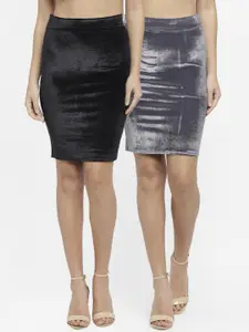 N-Gal Women Pack Of 2 Solid Velvet Pencil Mini Skirt
