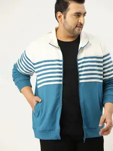 Sztori Men Plus Size Blue & Off-White Striped Sweatshirt