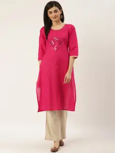 Varkha Fashion Women Pink Yoke Design Straight Kurta