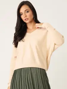 MANGO Women Beige Solid Boxy Pullover