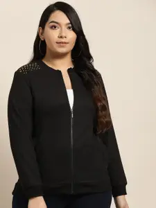 Sztori Plus Size Women Black Solid Hooded Sweatshirt