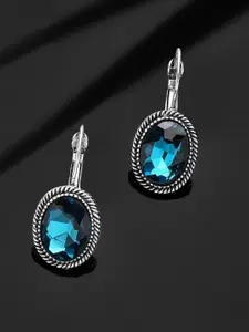 Rubans Silver-Toned & Blue Oval Drop Handcrafted Earrings