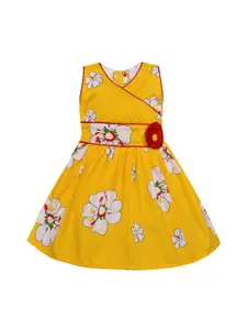 Wish Karo Girls Yellow & Red Printed Fit and Flare Dress