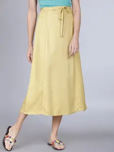 Tokyo Talkies Women Mustard Yellow Solid A-Line Midi Skirt