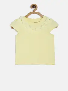 MINI KLUB Girls Yellow Solid Pure Cotton Top with Ruffles