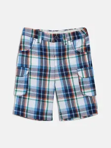MINI KLUB Boys Navy Blue Checked Regular Fit Regular Shorts