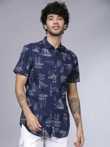 HIGHLANDER Men Navy Blue Slim Fit Printed Casual Shirt