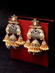 PANASH Gold-Toned & Black Dome Shaped Gold-Plated Hand Painted Drop Earrings
