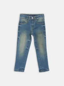 Blue Giraffe Boys Blue Slim Fit Mid-Rise Mildly Distressed Jeans