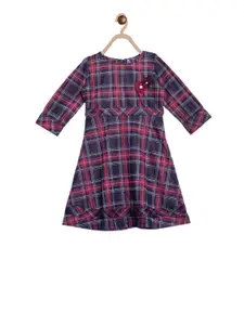 Blue Giraffe Girls Red Checked Fit and Flare Dress