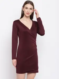 RIVI Women Maroon Solid Mini Sheath Dress