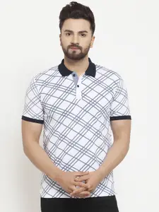 WILD WEST Men White & Black Checked Polo Collar T-shirt