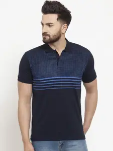 WILD WEST Men Navy Blue Printed Polo Collar Pure Cotton T-shirt