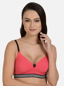 mod & shy Pink & Black Solid Non-Wired Lightly Padded Everyday Bra MS168
