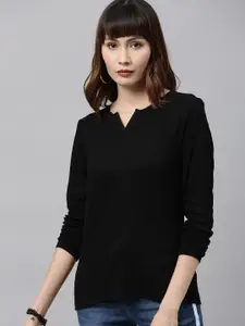 Roadster Women Black Solid Fitted Top