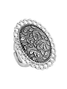 Adwitiya Collection Silver-Plated Oxidized Adjustable Finger Ring