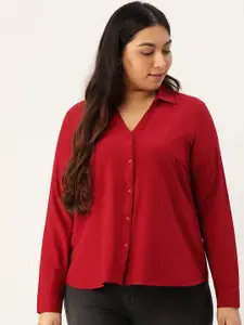 Sztori Women Maroon Regular Fit Solid Plus Size Casual Shirt