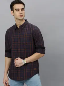 Roadster Men Brown & Orange Checked Pure Cotton Sustainable Casual Shirt
