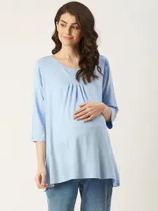 AND Women Blue Solid Maternity Top