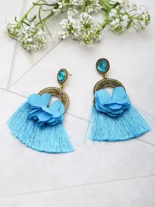 Shining Diva Fashion Gold-Plated and Blue Floral Drop Earrings