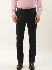Blackberrys Men Black & Grey Skinny Fit Solid Regular Trousers