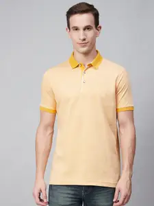 Blackberrys Men Yellow Solid Polo Collar Pure Cotton T-shirt