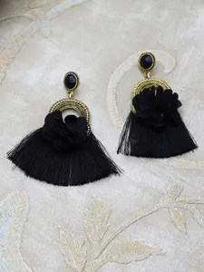 Shining Diva Fashion Gold and Black Floral Tassel Drop Earrings