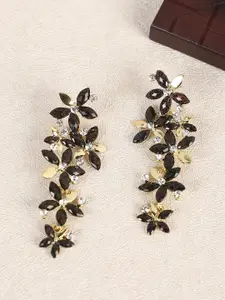 Shining Diva Fashion Black and Gold-Plated Contemporary Drop Earrings