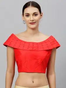 Amrutam Fab Women Red Solid Boat Neck Blouse with Embellishments