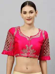 Amrutam Fab Women Pink Embroidered Saree Blouse