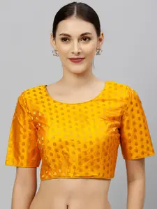 Amrutam Fab Women Orange & Gold-Toned Woven Design Jacquard Blouse