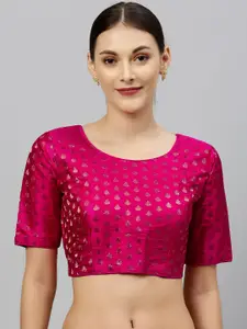 Amrutam Fab Women Pink & Golden Woven Design Styled Back Blouse
