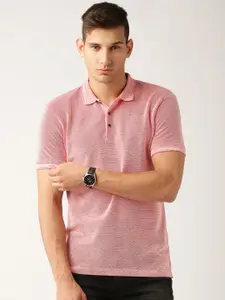 ether Men Red Self Design Polo Collar Pure Cotton T-shirt