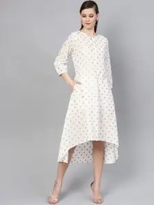 Varanga Women White Polka Dots Printed A-Line Dress