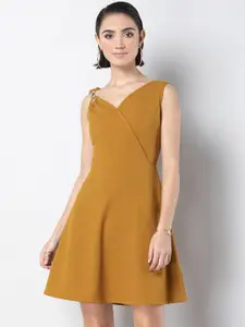 FabAlley Women Yellow Solid Wrap Dress wih Clasp Shoulder Detailing