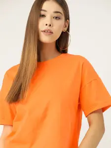 DressBerry Women Orange Extended Sleeved Cotton T-shirt
