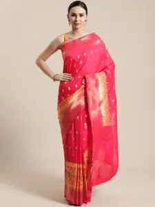 Saree mall Pink & Golden Woven Design Banarasi Saree