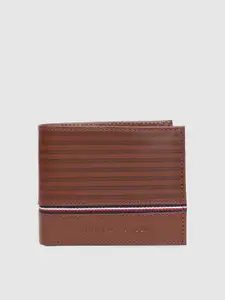 Tommy Hilfiger Men Brown Striped Genuine Leather Two Fold Wallet