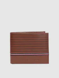 Tommy Hilfiger Men Brown Striped Genuine Leather Two Fold Wallet