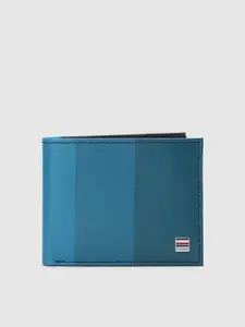 Tommy Hilfiger Men Blue Striped Genuine Leather Two Fold Wallet