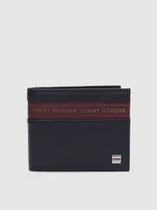 Tommy Hilfiger Men Navy Blue Solid Two Fold Leather Wallet