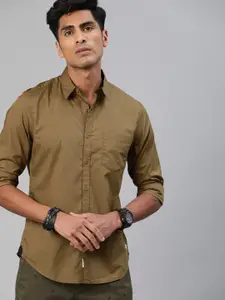 Roadster Men Khaki Regular Fit Solid Casual Shirt