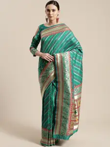 Saree mall Green & Golden Striped Banarasi Saree