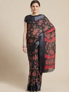 Saree mall Black & Red Floral Printed Saree
